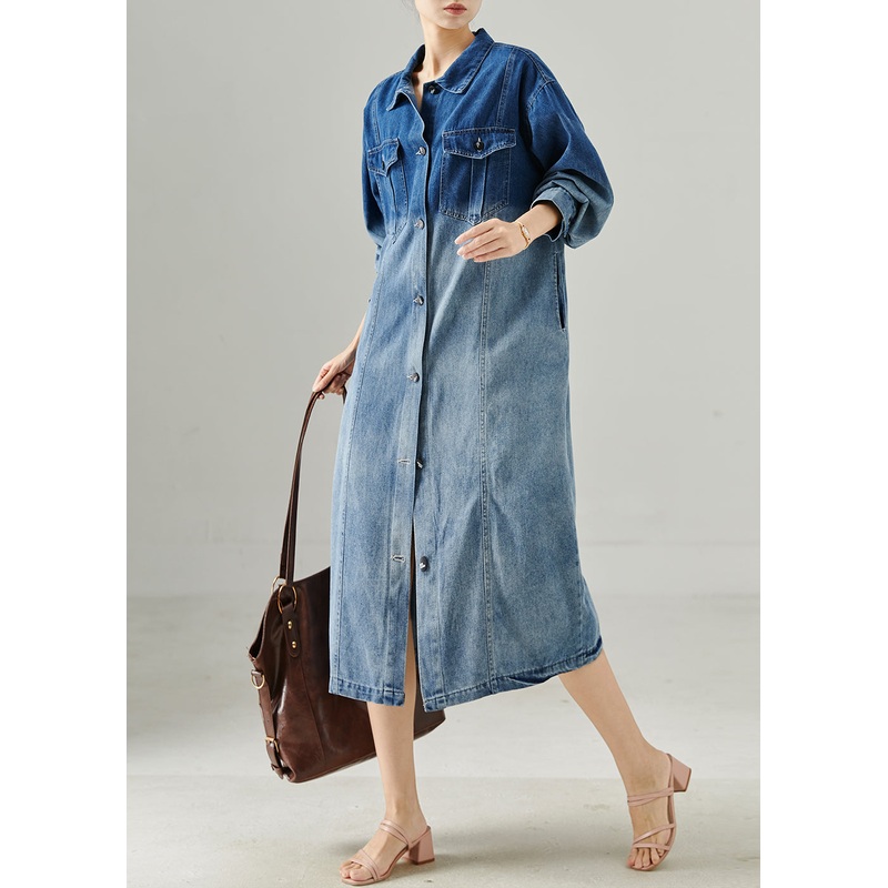 Modern Gradient Blue Oversized Denim Dress Fall