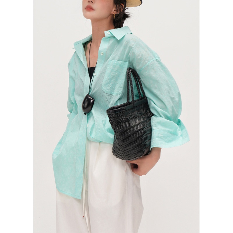 Natural Lake Green Oversized Cotton UPF 50+ Blouse Top Summer