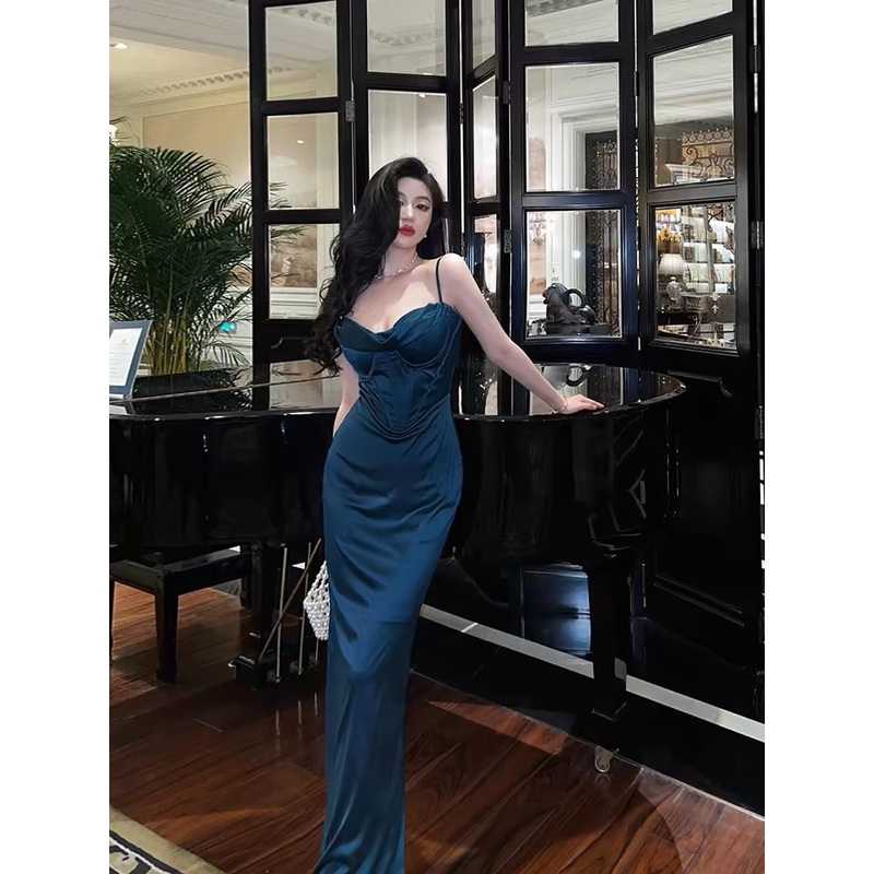 Navy Blue Sheath Long Prom Dress Evening Party Dress  J3261