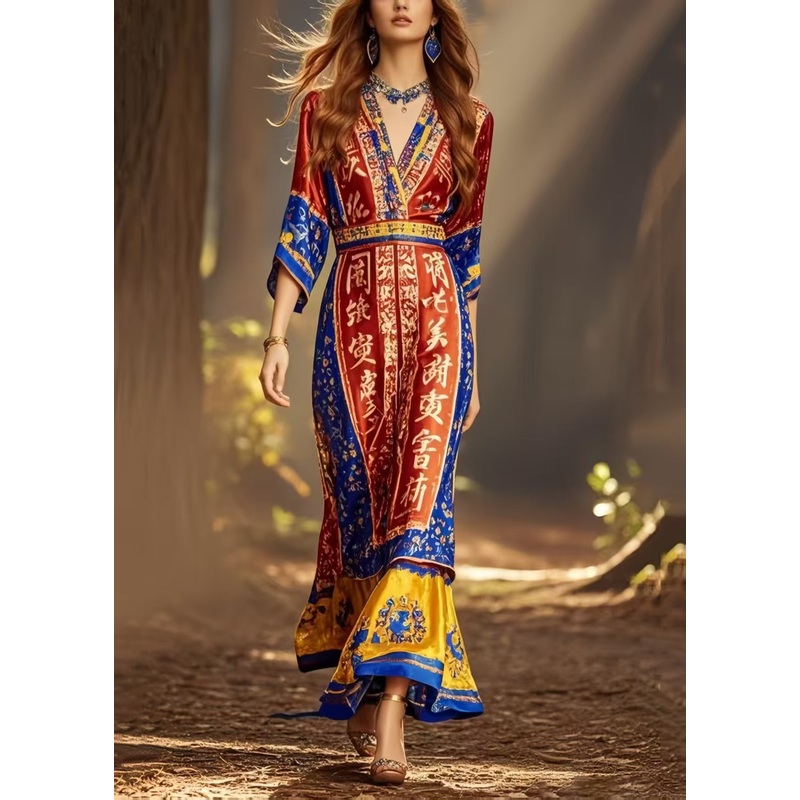 New Retro Red Print National Style Dress Summer