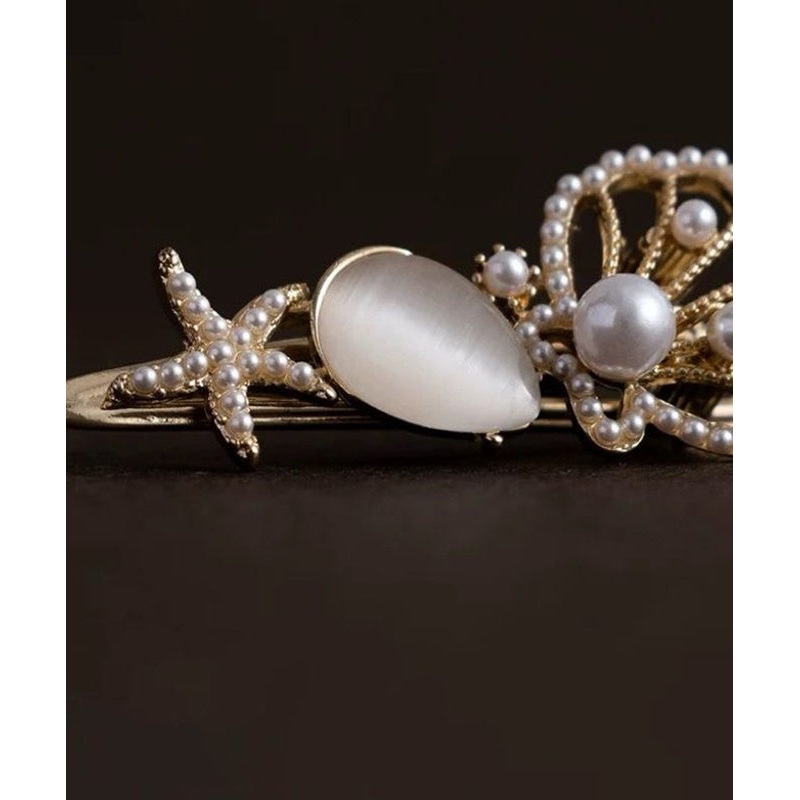 Retro Gold Alloy Pearl Cat’s Eye Stone Hollow Out Hairpin