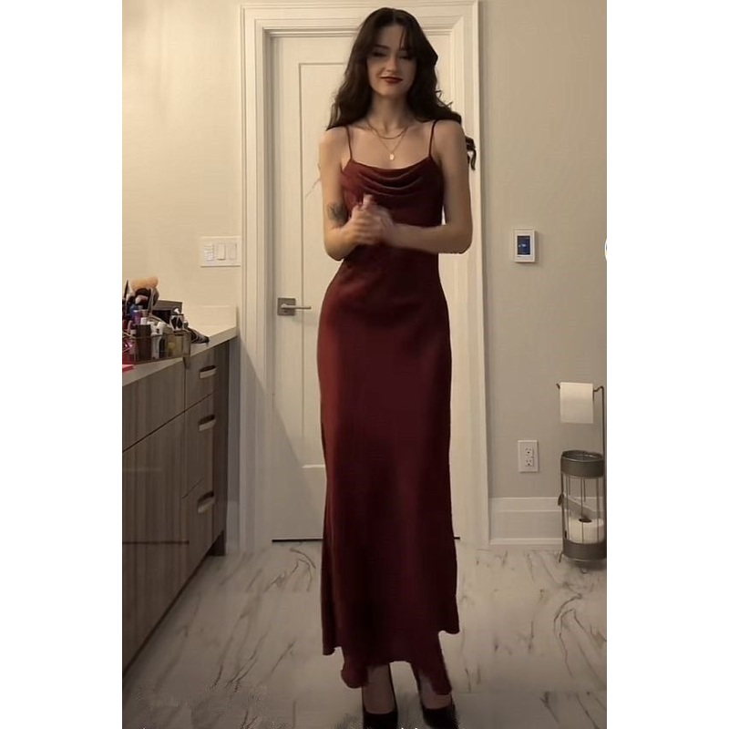 Spaghetti Straps Modest Mermaid Burgundy Prom Dress Formal Party Gown J6417