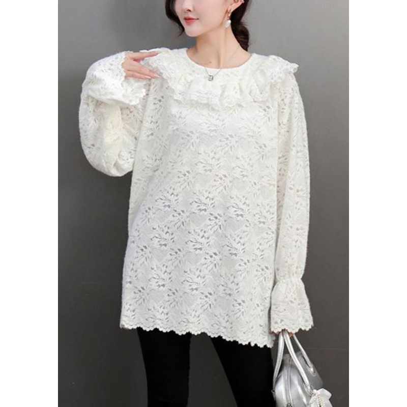 Style White Peter Pan Collar Lace Tops Petal Sleeve