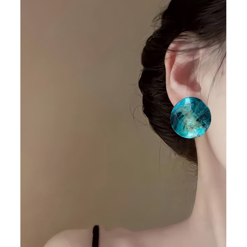 Vintage Blue Alloy Asymmetrical Resin Tie Dye Stud Earrings