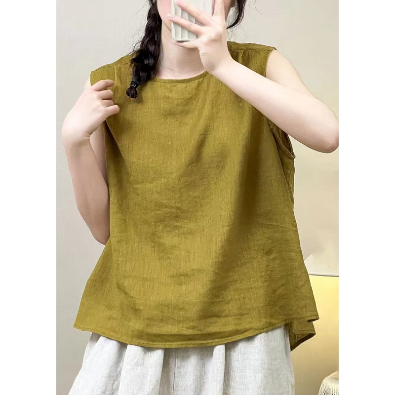 Women Yellow Wear On Both Sides Linen Blouses Summer