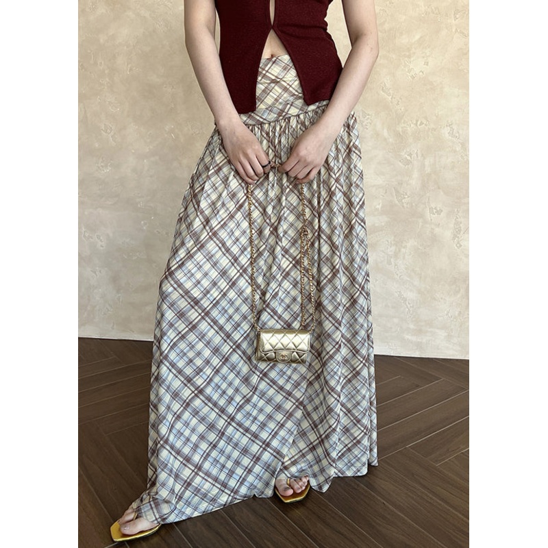 Yellow Wrinkled High Waist Tulle Summer Skirts Plaid