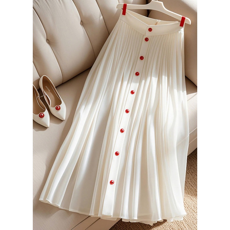 Art White Solid High Waist Pleated Skirt Summer