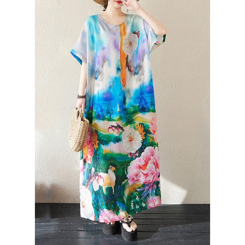Bohemian Blue Oversized Tie Dye Cotton Maxi Dresses Summer