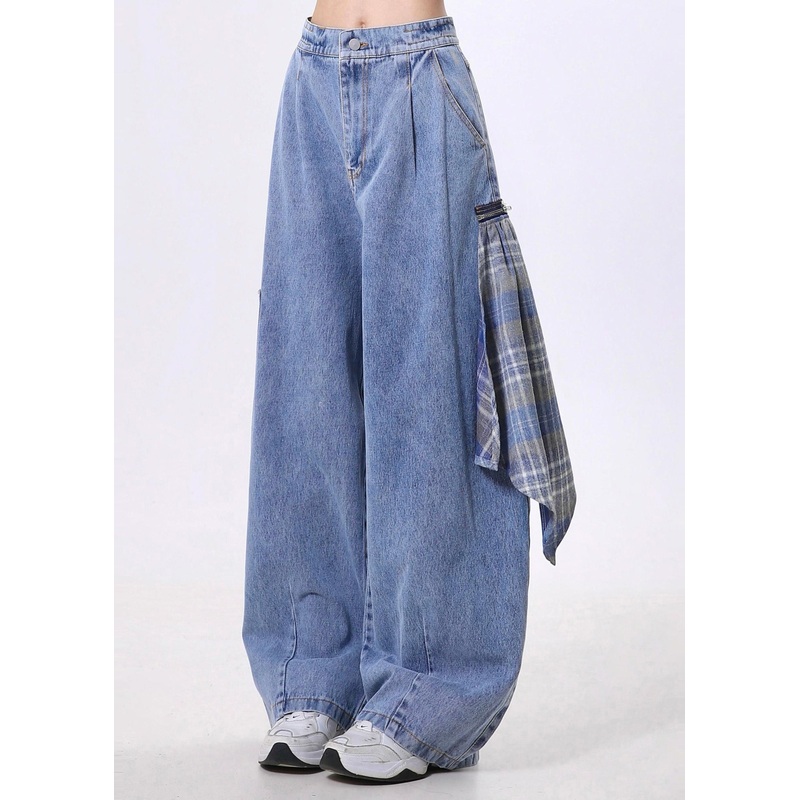 Boutique Blue Oversized Denim Wide Leg Pants Spring