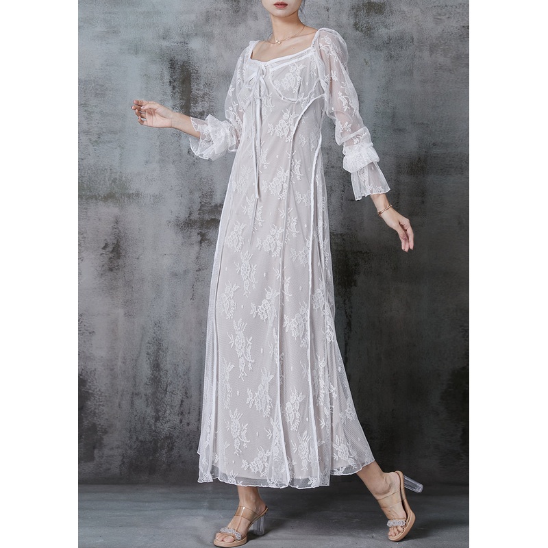 Boutique White Embroidered Patchwork Lace Vacation Dresses Spring