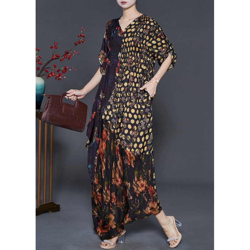 Casual Black Asymmetrical Print Silk Vacation Dresses Spring