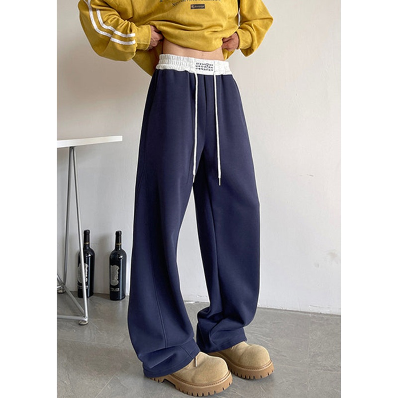 Casual Navy Pockets Drawstring Cotton Men Pants Spring