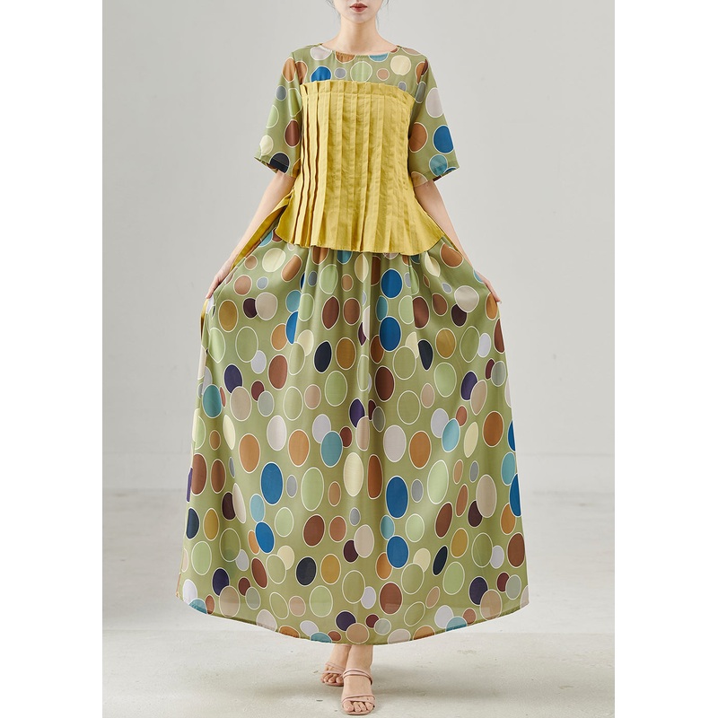 Fine Green Tie Waist Patchwork Linen Robe Dresses Summer