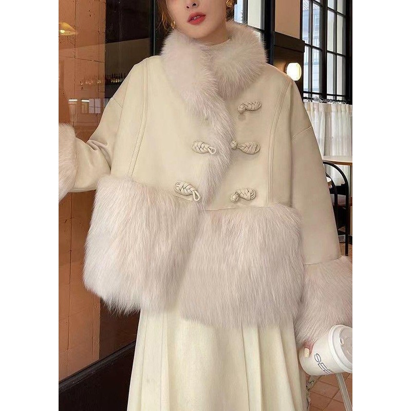 Loose Beige Fur Collar Patchwork Duck Down Down Coat Winter