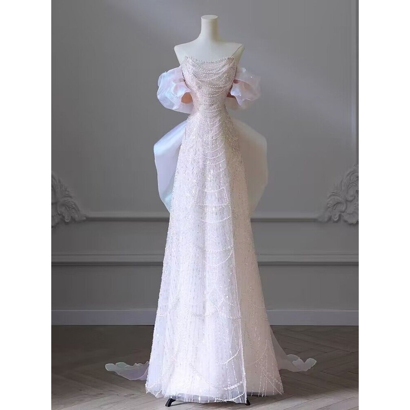 Off The Shoulder Pink Sequin A Line Pearl Prom Dress Sweet 16 Party Gown J2955