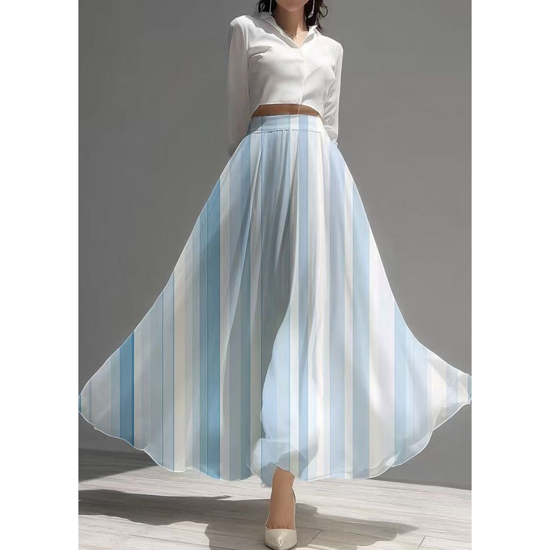 Organic Blue Striped Draping Chiffon A Line Skirts Summer