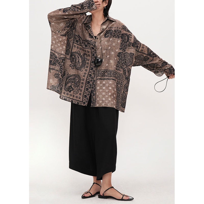 Stylish Chococlate Oversized Print Cotton UPF 50+ Shirts Summer