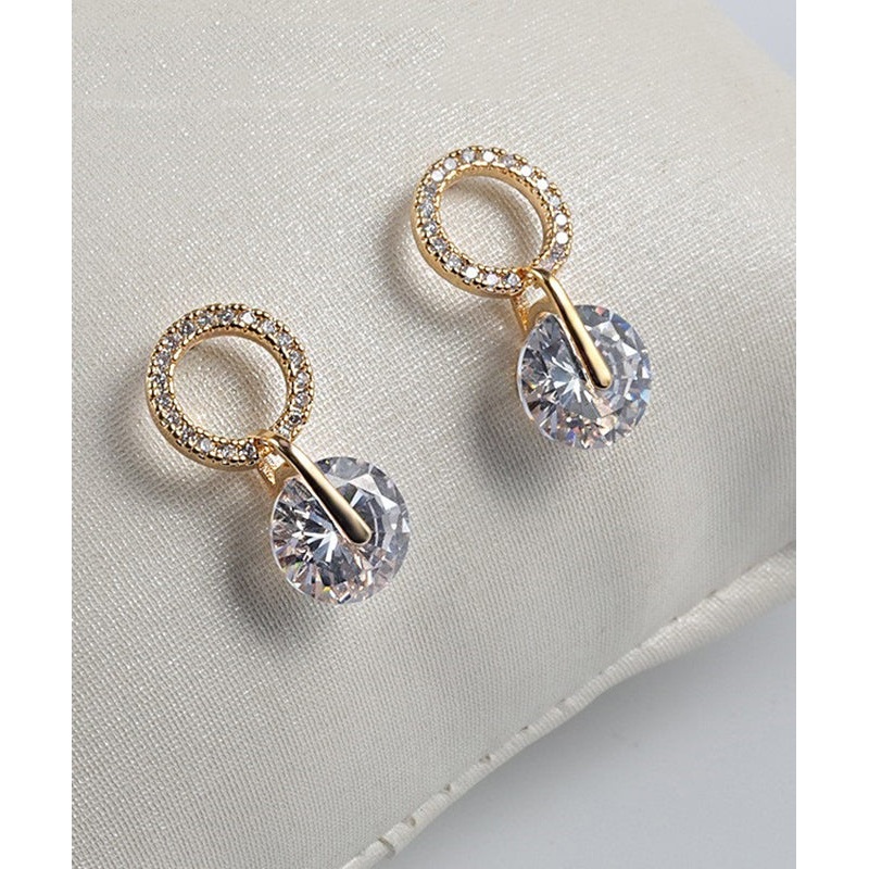 Stylish Gold Metal Alloy Zircon Stud Earrings