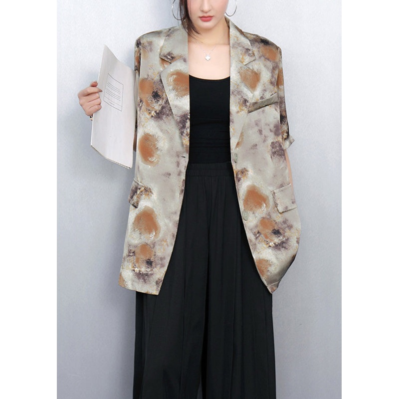 Bohemian Brown Notched Print Spandex Coats Summer