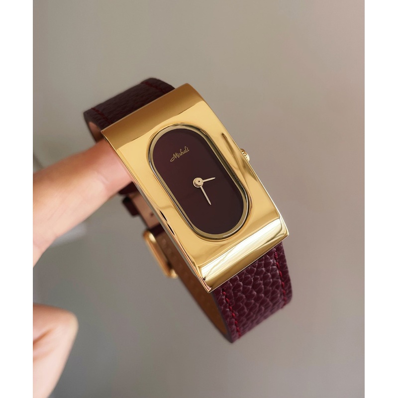 Brief Gold Leather Quartz Movement Rectangle Watches