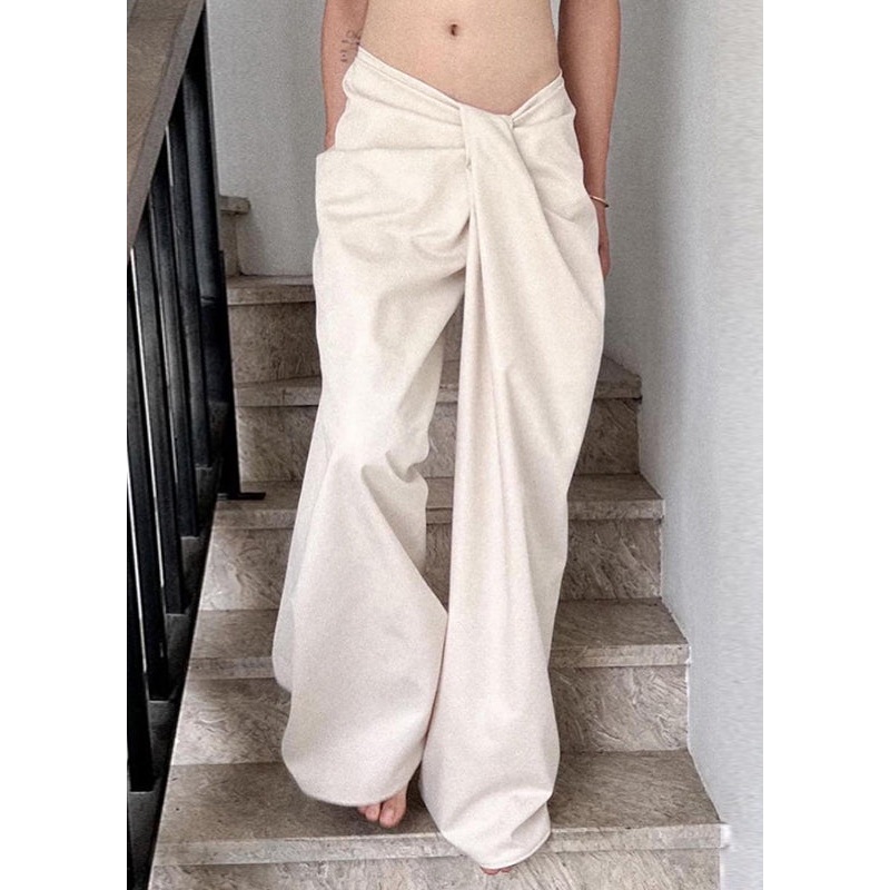 Casual White Asymmetrical Solid Wide Leg Pants Spring