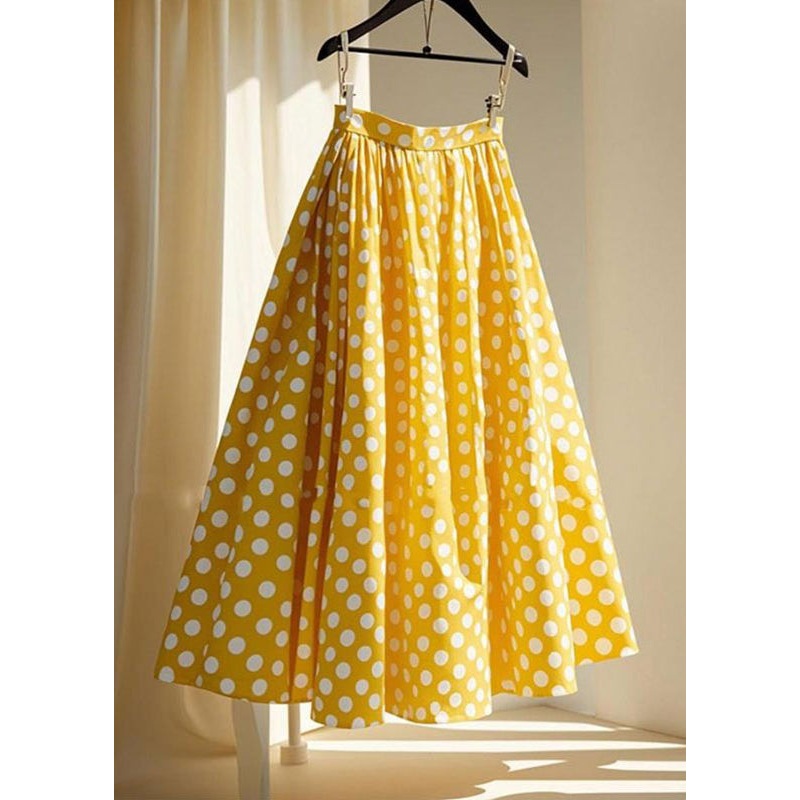 Cute Yellow Wrinkled Dot Chiffon Maxi Skirts