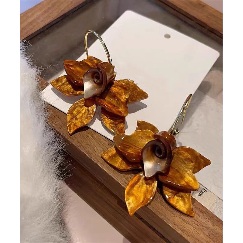 Elegant Coffee Alloy Acrylic Floral Drop Earrings