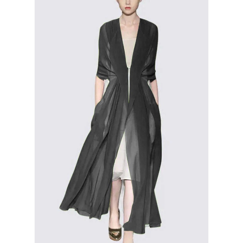 Italian Elegant Black Silk Dress Long Sleeves