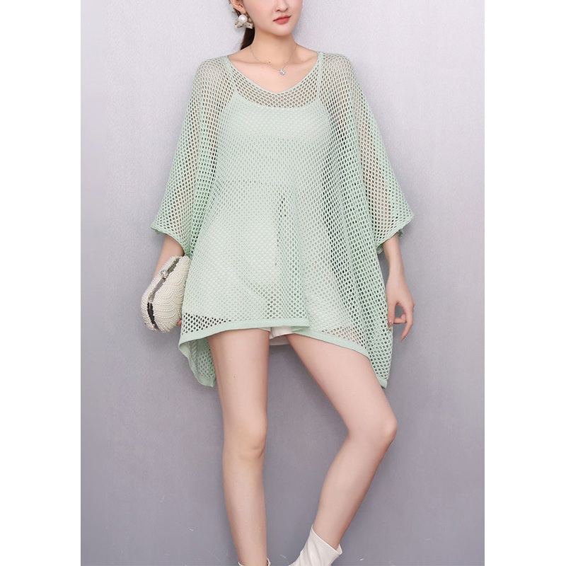 Light Green Sheer Long Smock Oversized Batwing Sleeve