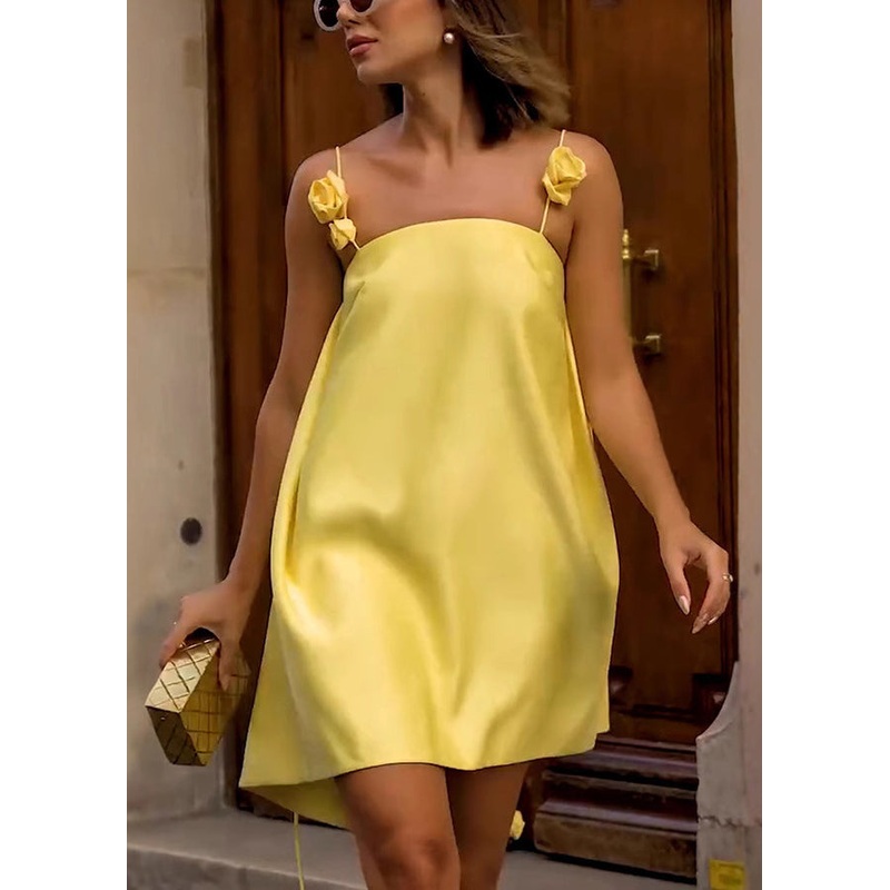 New Yellow Flower Decorated Vacation Women’s Dress
