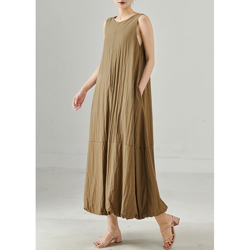 Organic Coffee Patchwork Cotton Holiday Dress Sleeveless