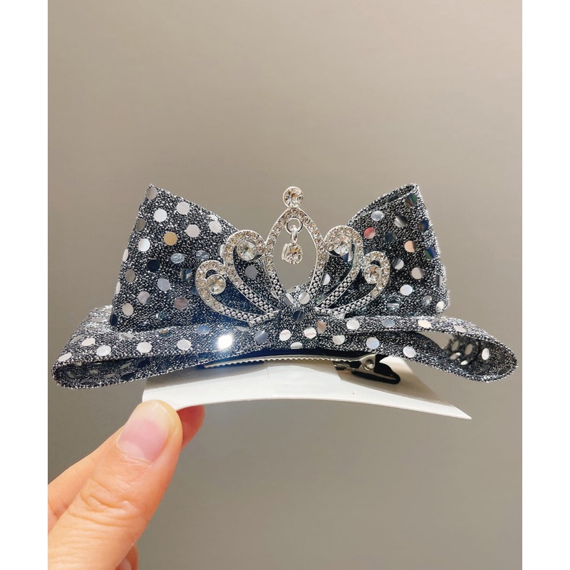 Original Design Black Alloy Zircon Bow Sequins Crown Kids Hairpin