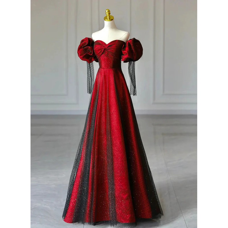 Red Off Shoulder Sweetheart Party Dress A Line Long Evening Dress J4473