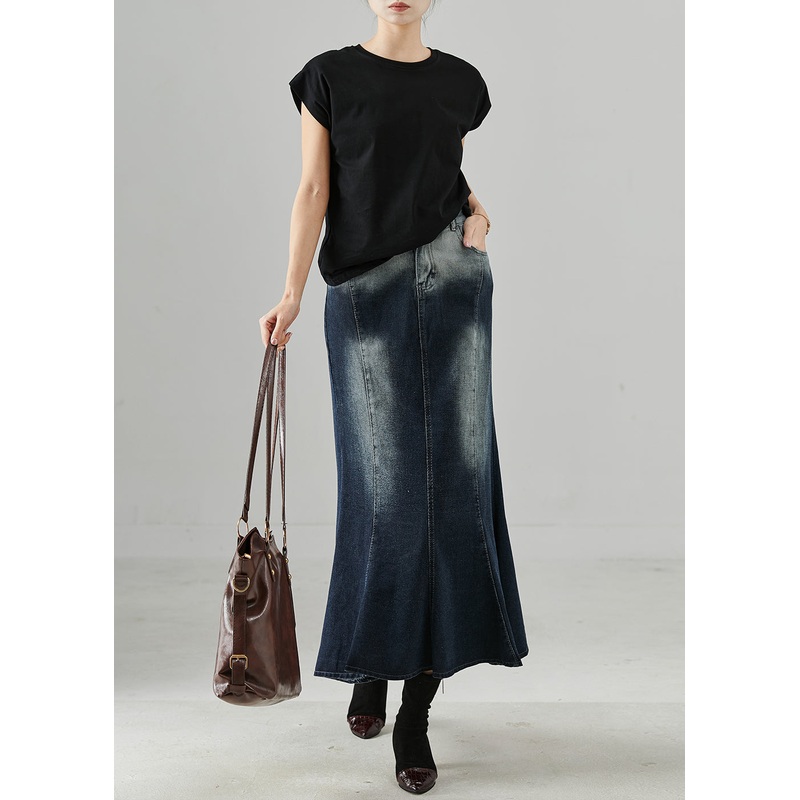 Silm Fit Black High Waist Denim Wraped Skirt Spring