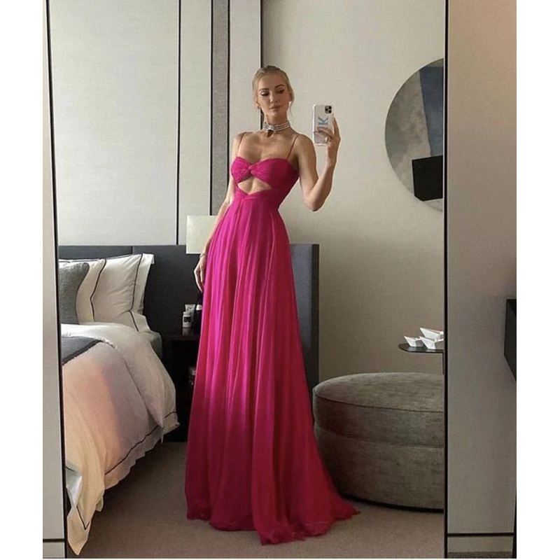 Spaghetti Straps A Line Prom Dress Pink Formal Evening Gown 2173