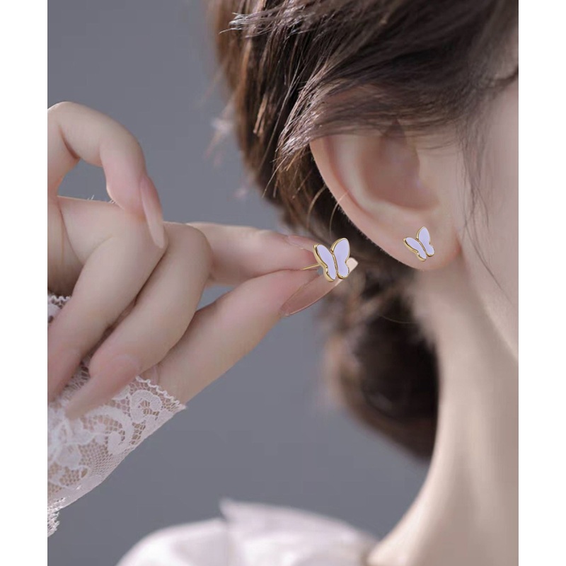 Unique Silk Stainless Steel Emit Light Butterfly Stud Earrings