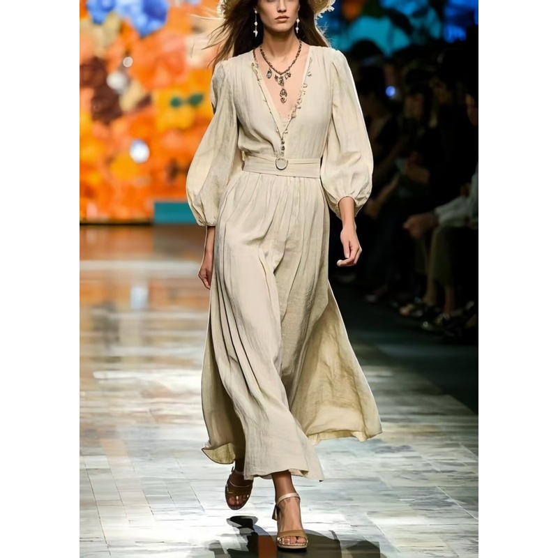 Vintage Exra Large Hem Linen Maxi Dress Bracelet Sleeve