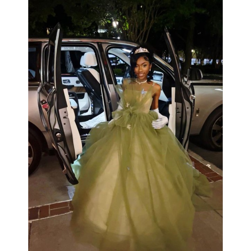 A Line Tulle Green Princess Dress Sweet 16 Birthday Party Gown JP2565