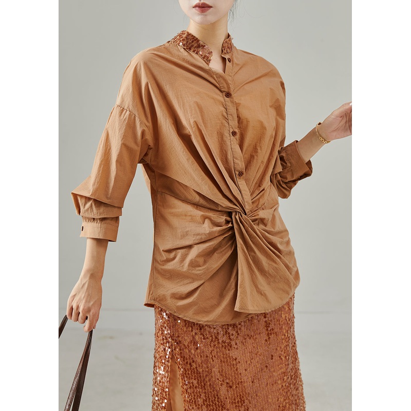 Art Brown Sequins Asymmetrical Design Two-Piece Set Spring