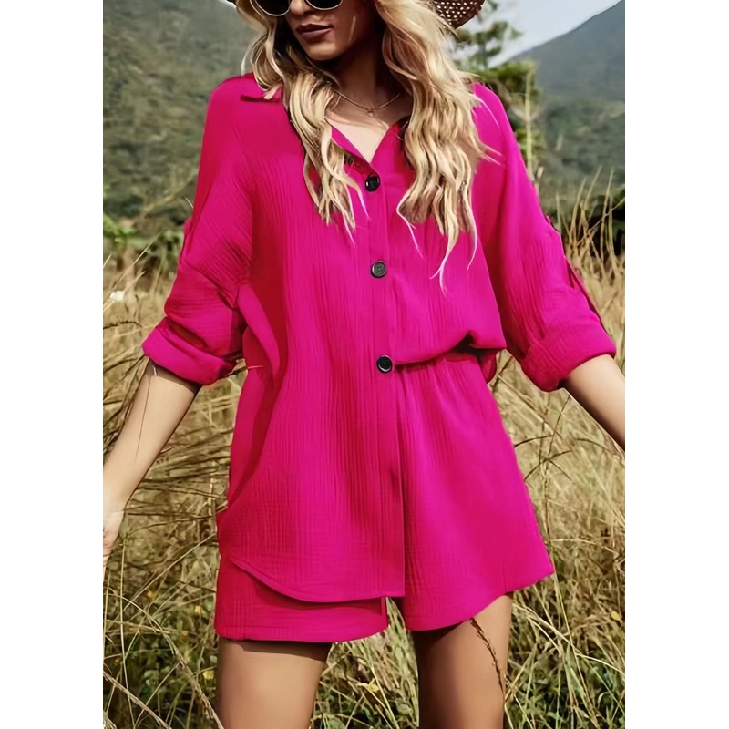 Art Rose Oversized Cotton Womens Two Pieces Set Summer