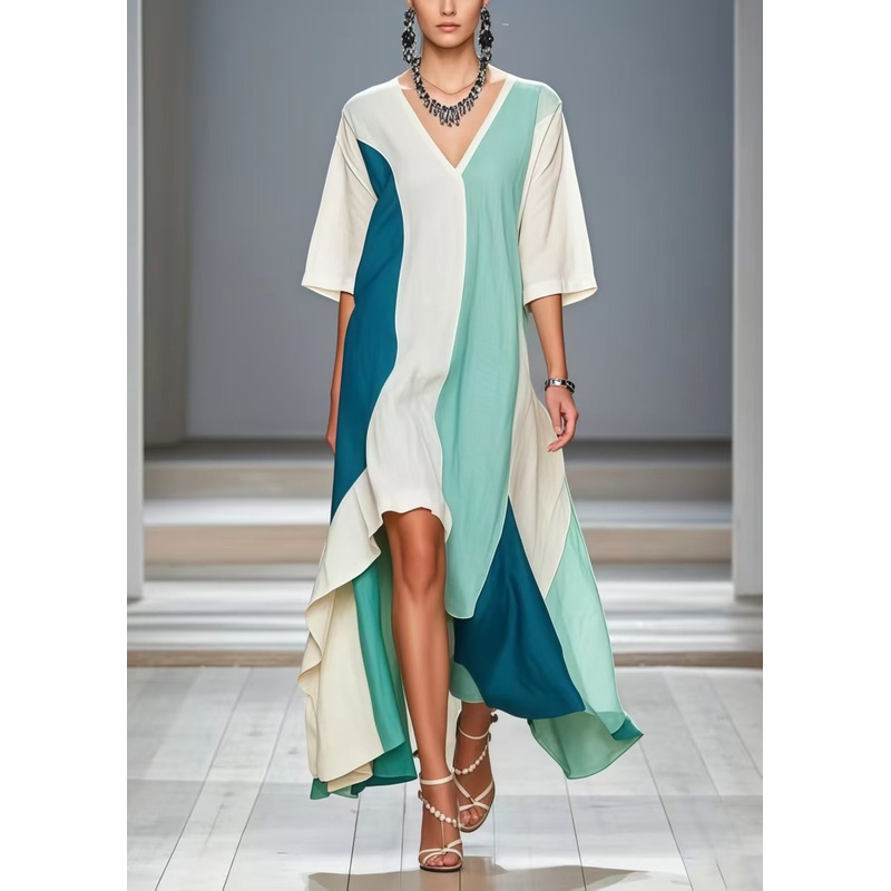 Art White Oversized Patchwork Cotton Dress Half Sleeve