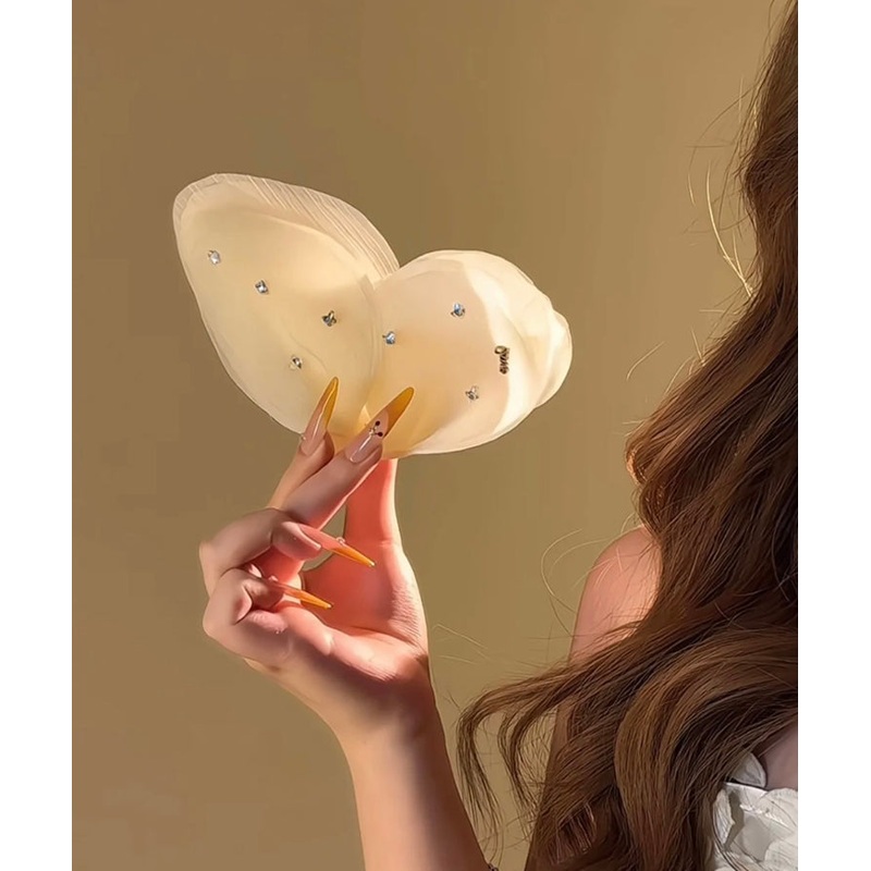 Cute Beige Tulle Zircon Butterfly Hairpin