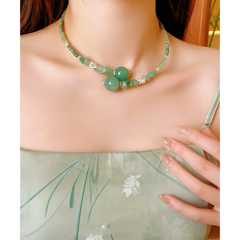 Elegant Green Alloy Zircon Lotus Beading Gem Stone Choker