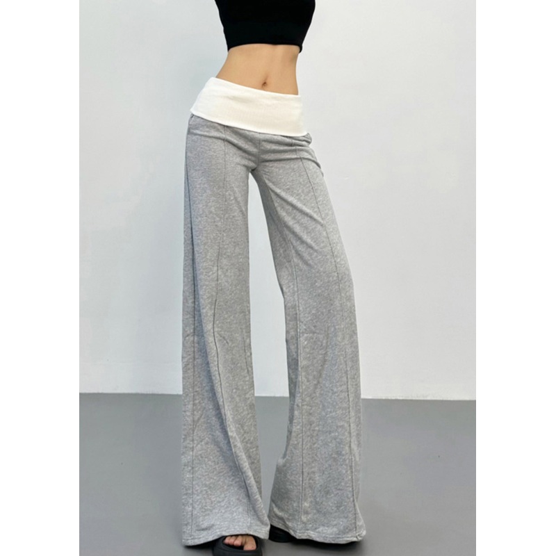 Fitted Grey Patchwork Draping Straight Pants Spring