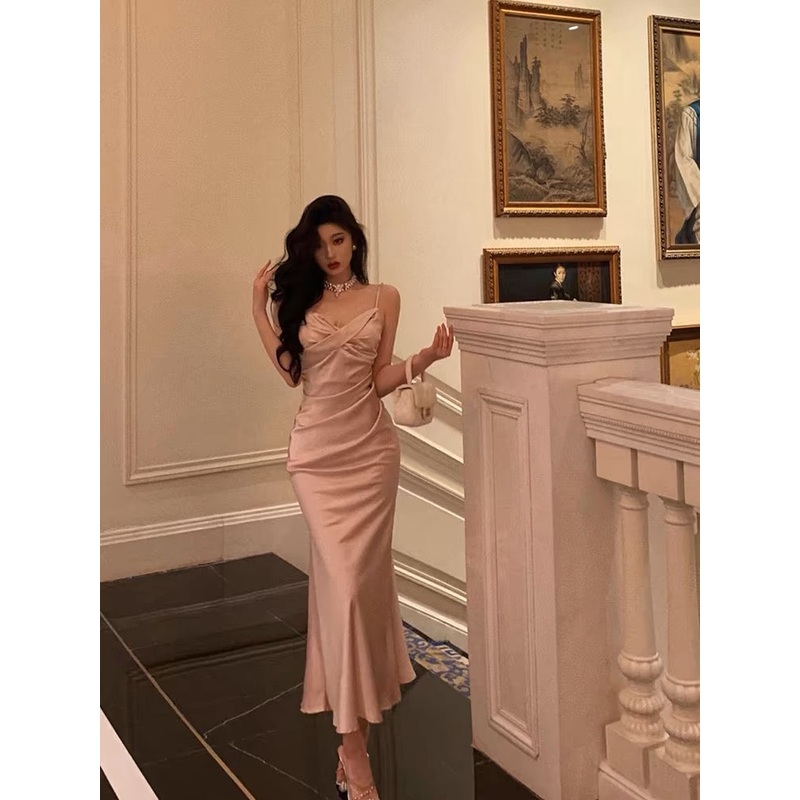 Mermaid Pink Satin Long Prom Dress Formal Party Dress  J3270