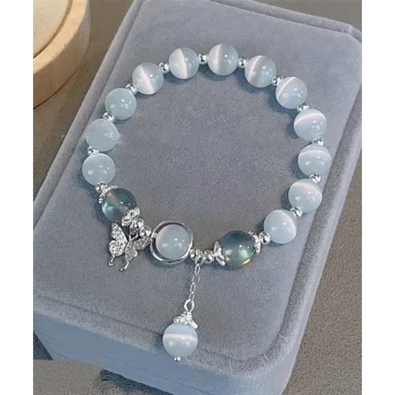 Modern Silk Alloy Zircon Butterfly Cat’s Eye Stone Charm Bracelet