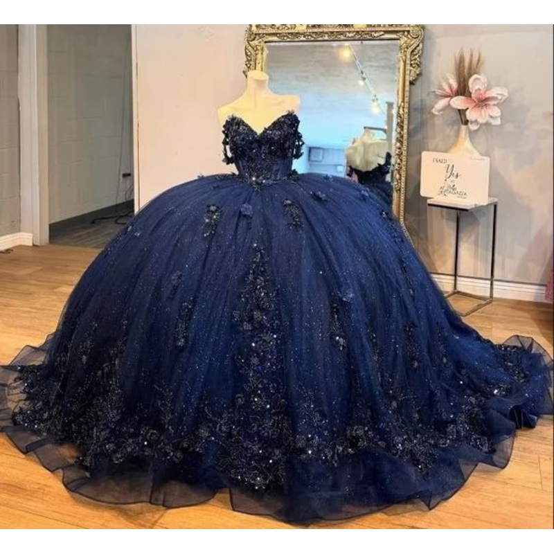 Navy Blue Sweet 16 Quinceanera Dresses Applique Ball Gown Birthday Dress J4960