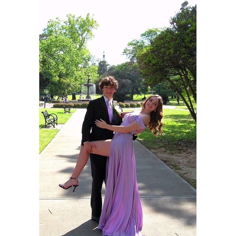Off The Shoulder Purple Long Prom Dress A Line Party Dress With Slit 2510