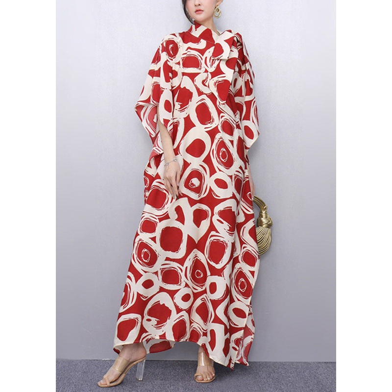 Plus Size Red Peter Pan Collar Print Robe Dresses Summer