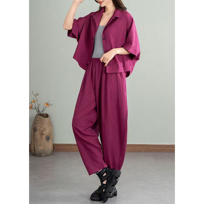 Rose Cotton Two Pieces Set Oversized Batwing Sleeve